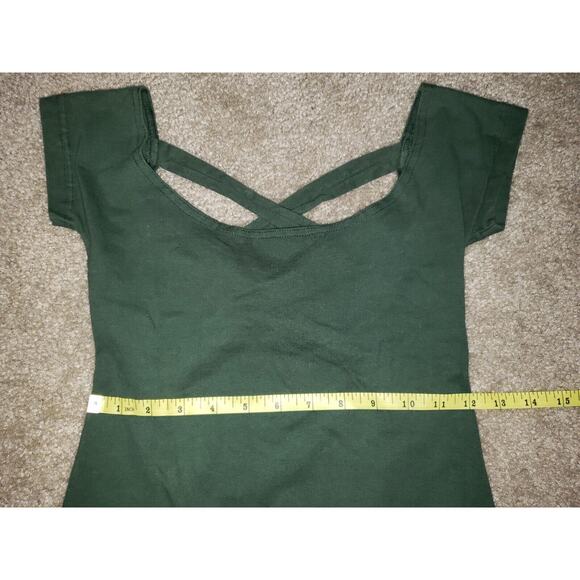 Naf Naf Linen Cross Cross Open Back Dark Green Dress Women Petite Size Small - Picture 4 of 5